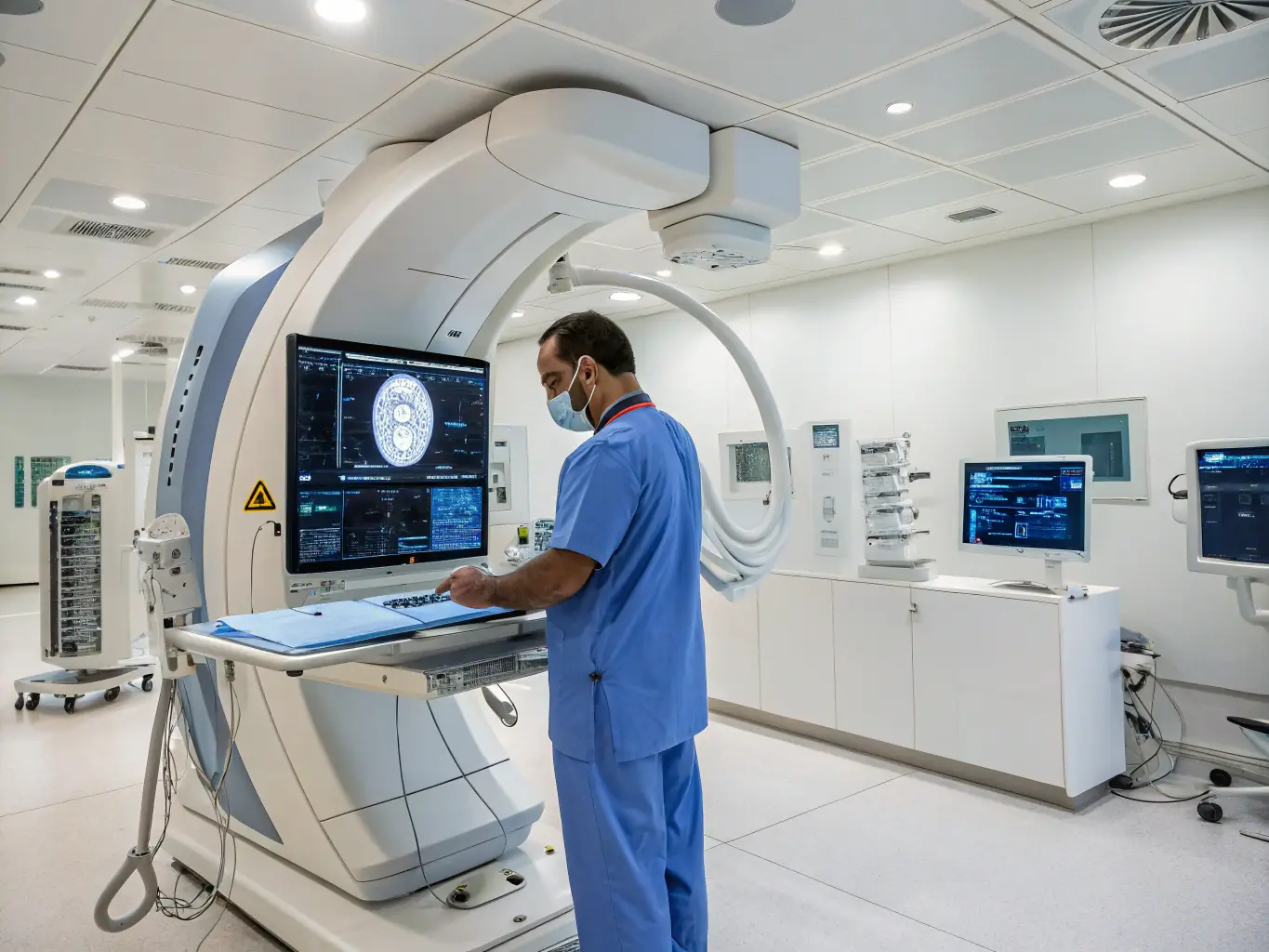A specialist using advanced medical equipment to diagnose or treat a patient, showcasing expertise and cutting-edge technology in a medical setting.