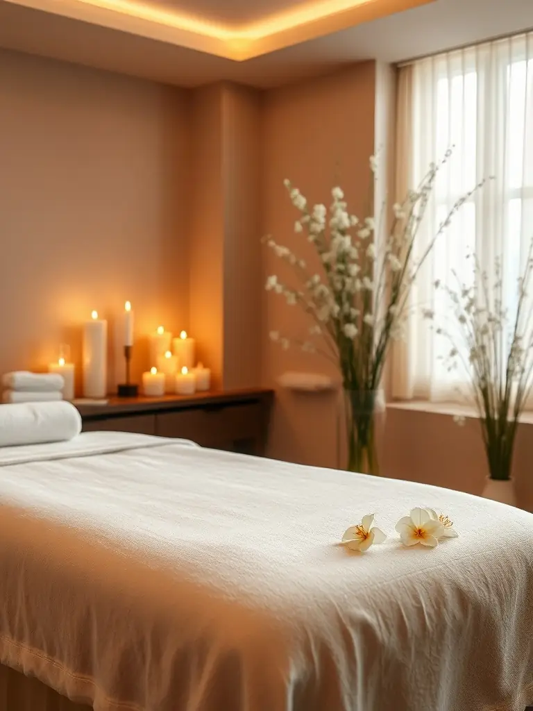 Image of a client enjoying a relaxing massage at Name Wellness Studio, with soft lighting and serene ambiance. The image should convey the studio's commitment to relaxation and well-being.