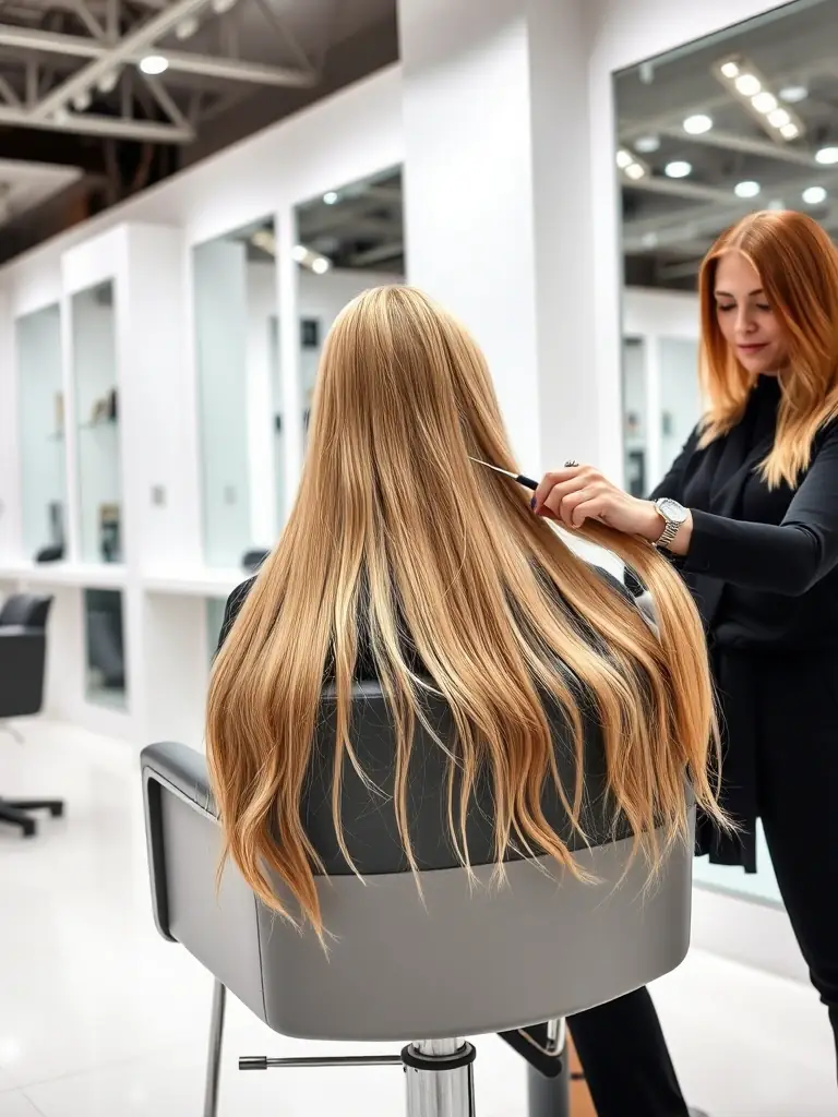 A stylist at Name Wellness Studio expertly styling a client's hair, using professional tools and products to create a modern and elegant look. The image should highlight the salon's hair styling expertise.