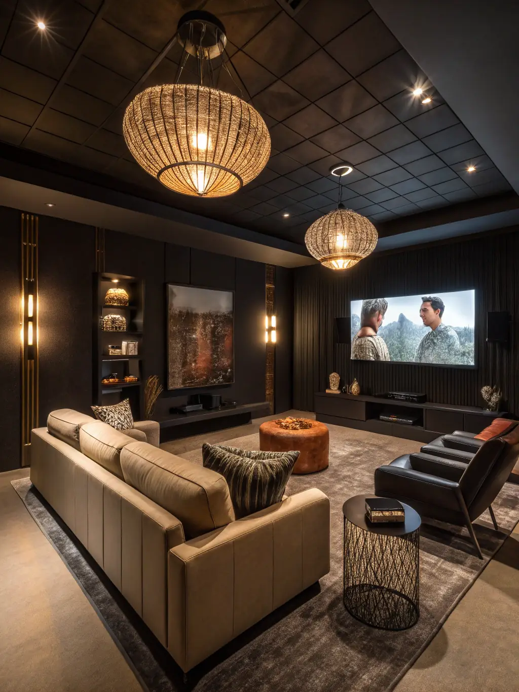 A well-lit modern living room with stylish LED fixtures and accent lighting, demonstrating the lighting installation and upgrades service.