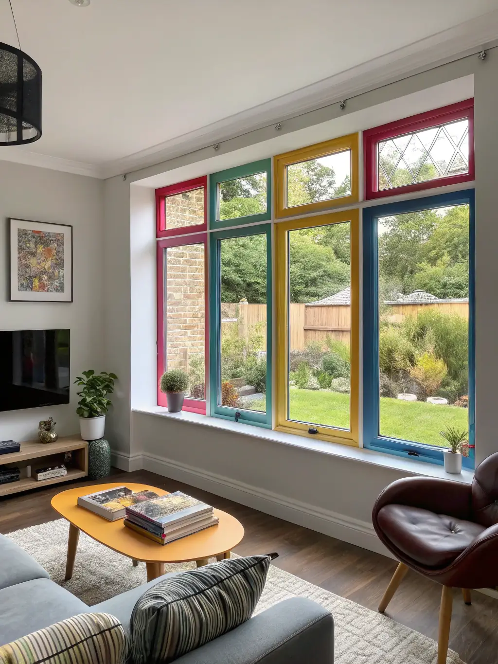 A newly installed Rehau window in a modern home, showcasing its sleek design and energy efficiency, with sunlight streaming through the glass.